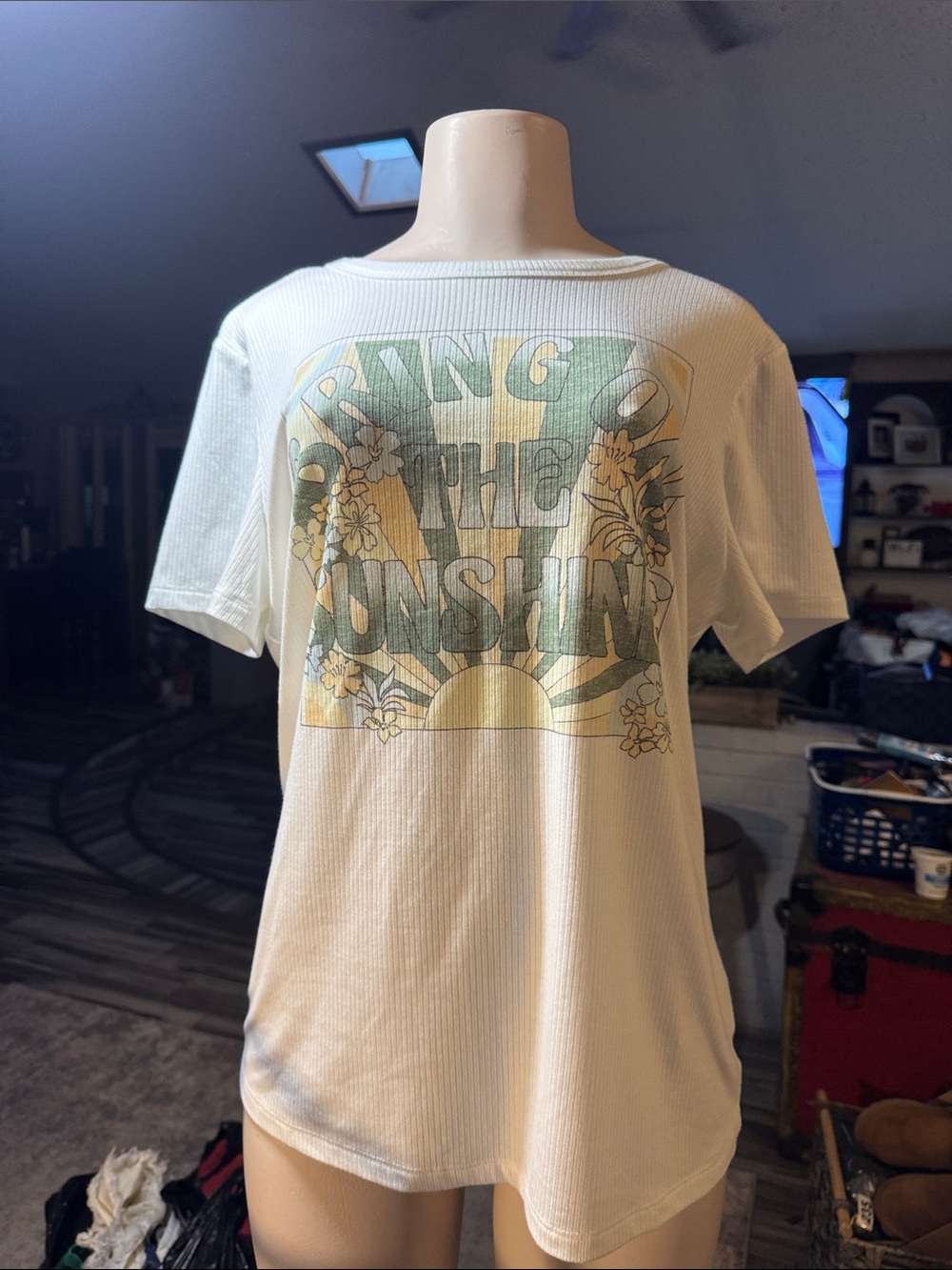 Vintage-Inspired 'Bring On The Sunshine' Graphic Tee - White#238
